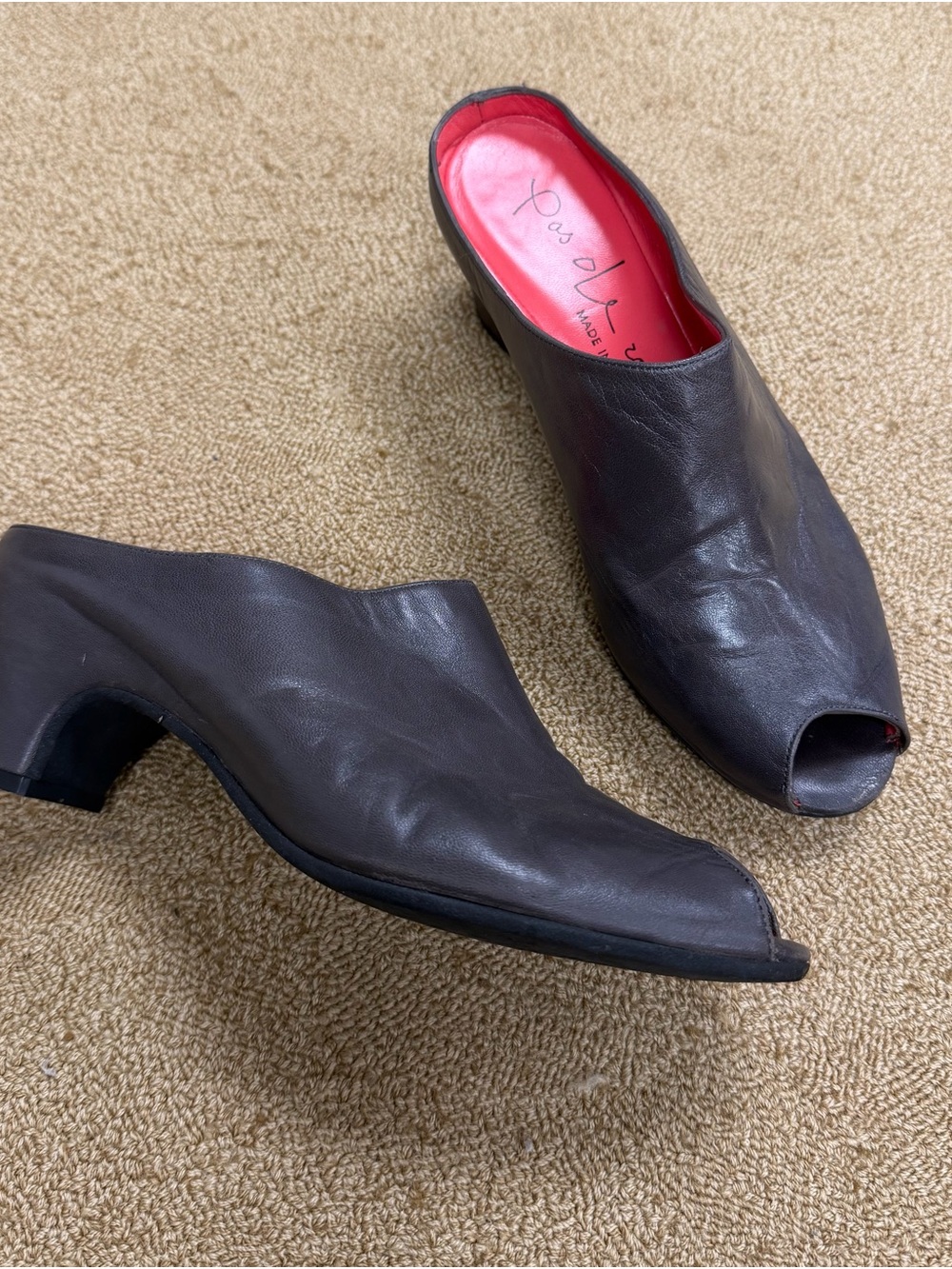 Women’s Black Leather Peep-Toe Mule Sandals